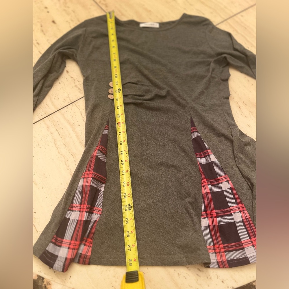 Gray Women's Cellabie Blouse with Plaid Accents - Picture 10 of 10